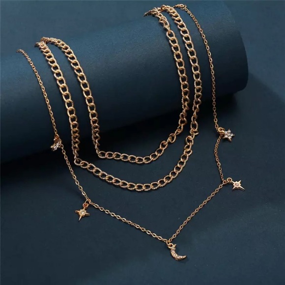 “Celestial Angel” Gold Chain Moon Star Necklace - Picture 2 of 5